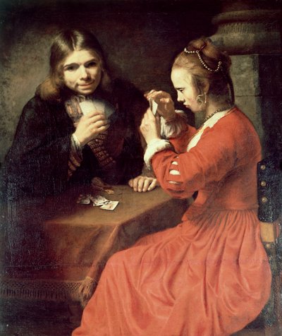A Young Man and a Girl Playing Cards by Rembrandt van Rijn